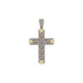 Pendente a croce in oro 18 kt e titanio texture esagonale a nido d’ape con pietre laterali